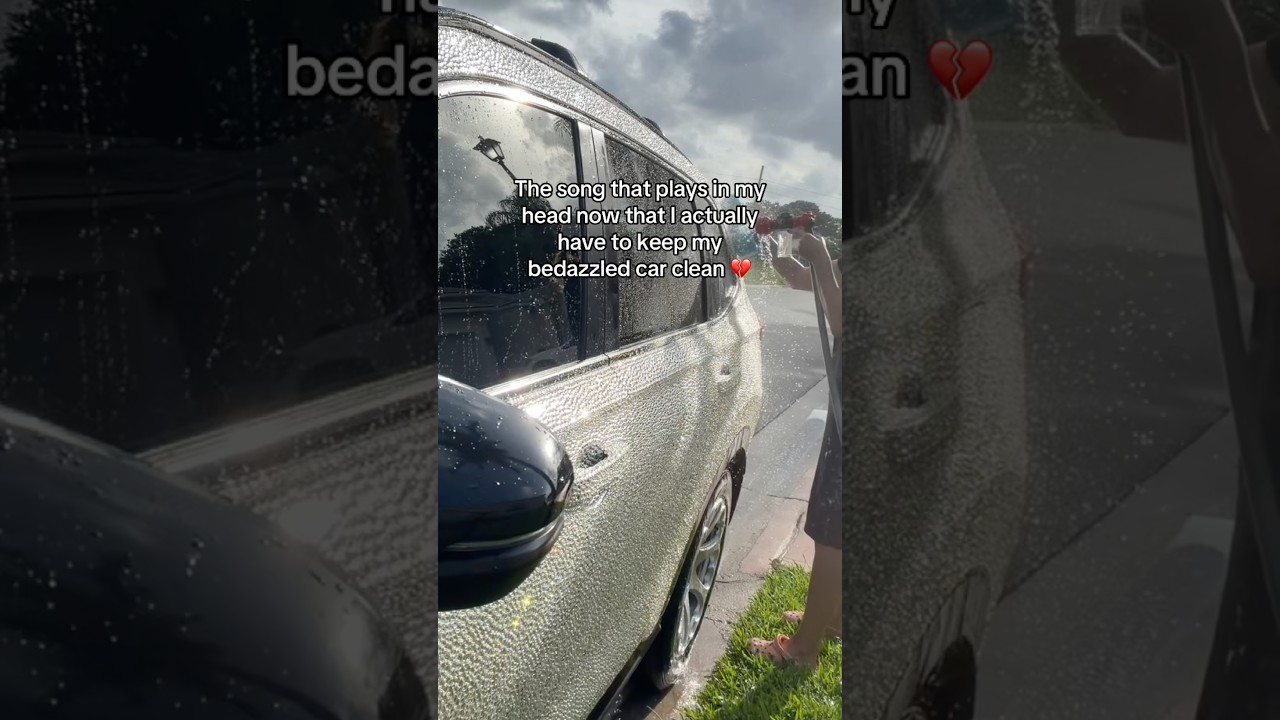 😔cleaning the bedazzled car