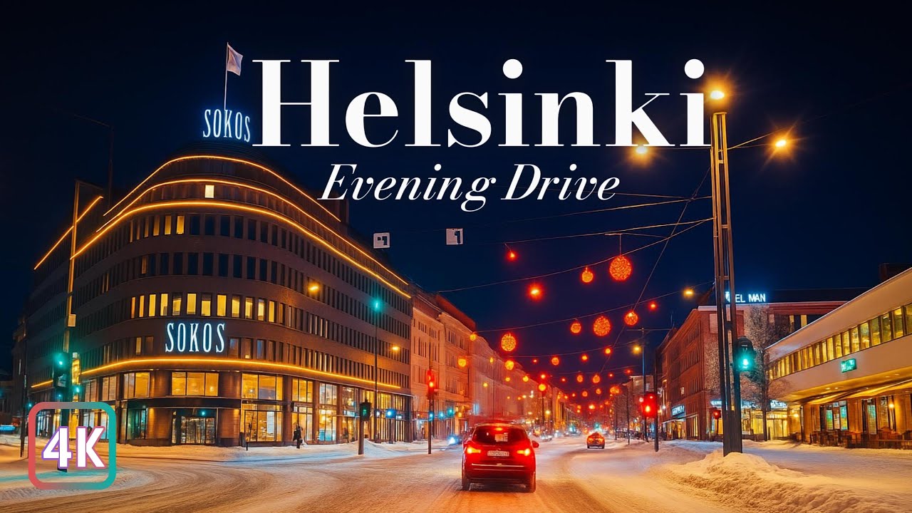 A Relaxing Evening Drive Through the Helsinki City Center in Winter | Finland 🇫🇮