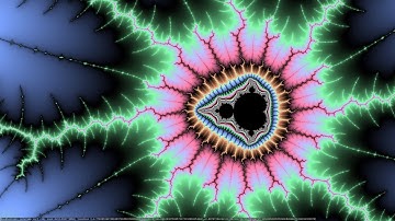 Mandelbrot zoom #1: Double Cross. Square Root of Escape count mapped to 10x looped palette.