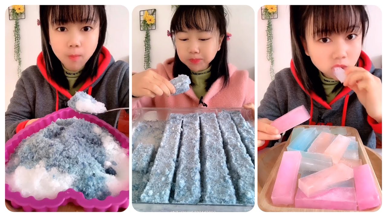 [ASMR] COLORED ICE EATING VIDEOS 💜💗🤍💚4