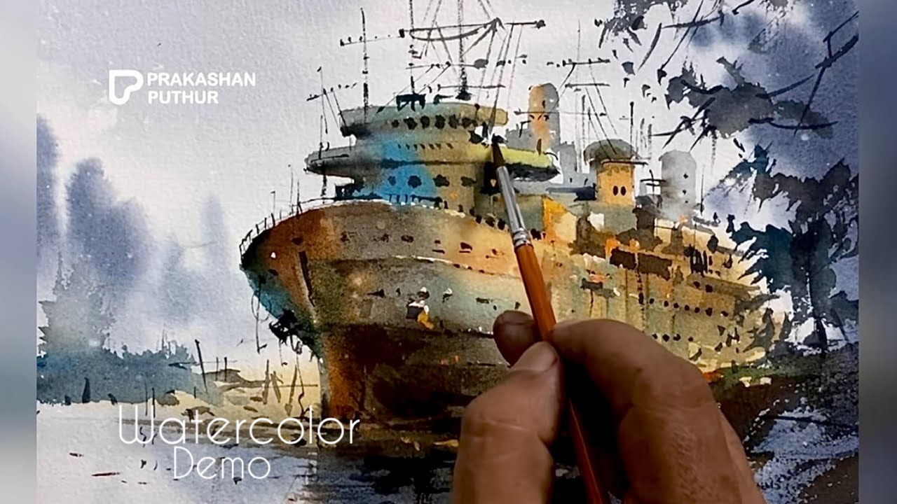 Watercolor tutorial by prakashanputhur | how to paint | how to paint an old ship | real time video