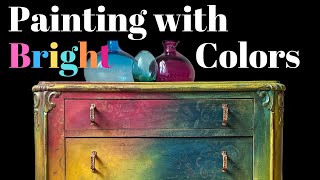 Painting Furniture with Bright Colors dresser makeover blending paint & using decorative roller