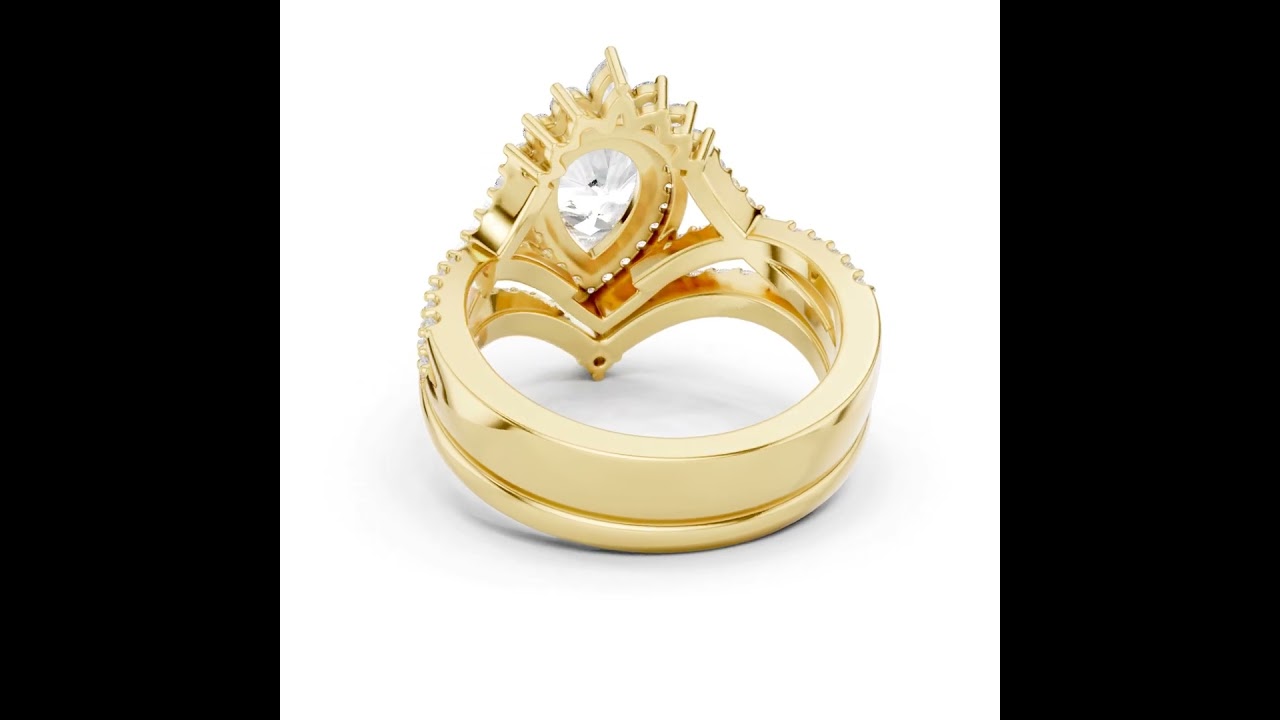 Pear Sunburst Halo Bridal Ring Set With Criss Cross Shank