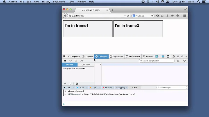 Selecting iframes with the Firefox Developer Tools