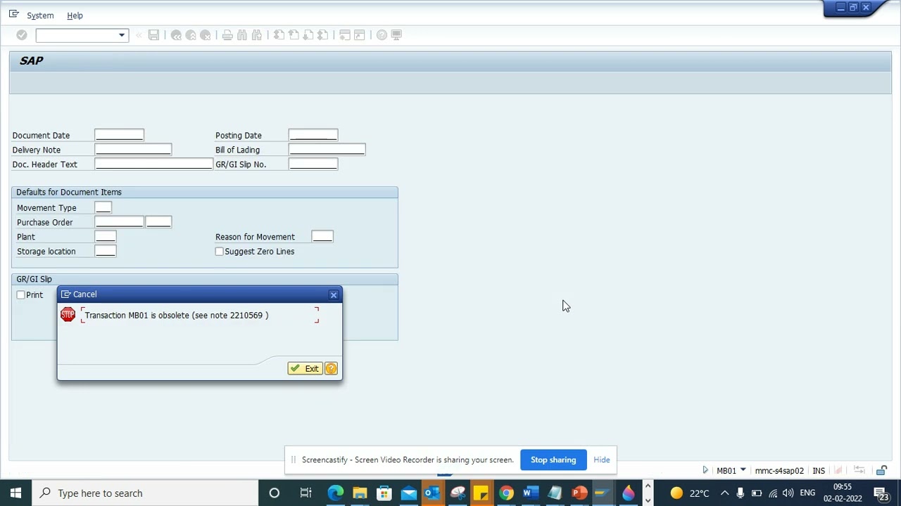 Hindi Mein: MB01 Transaction Code chala gaya uske jagah MIGO use kijiye 