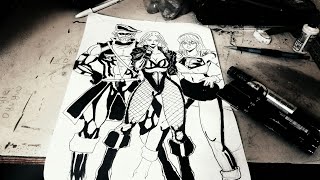 Speed Drawing - Green Arrow, Black Canary, Super Girl (DC comics)