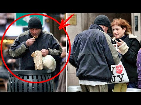 видео: Женщина дала еды "БОМЖУ" не зная, кто стоит перед НЕЙ... Его знает весь МИР...