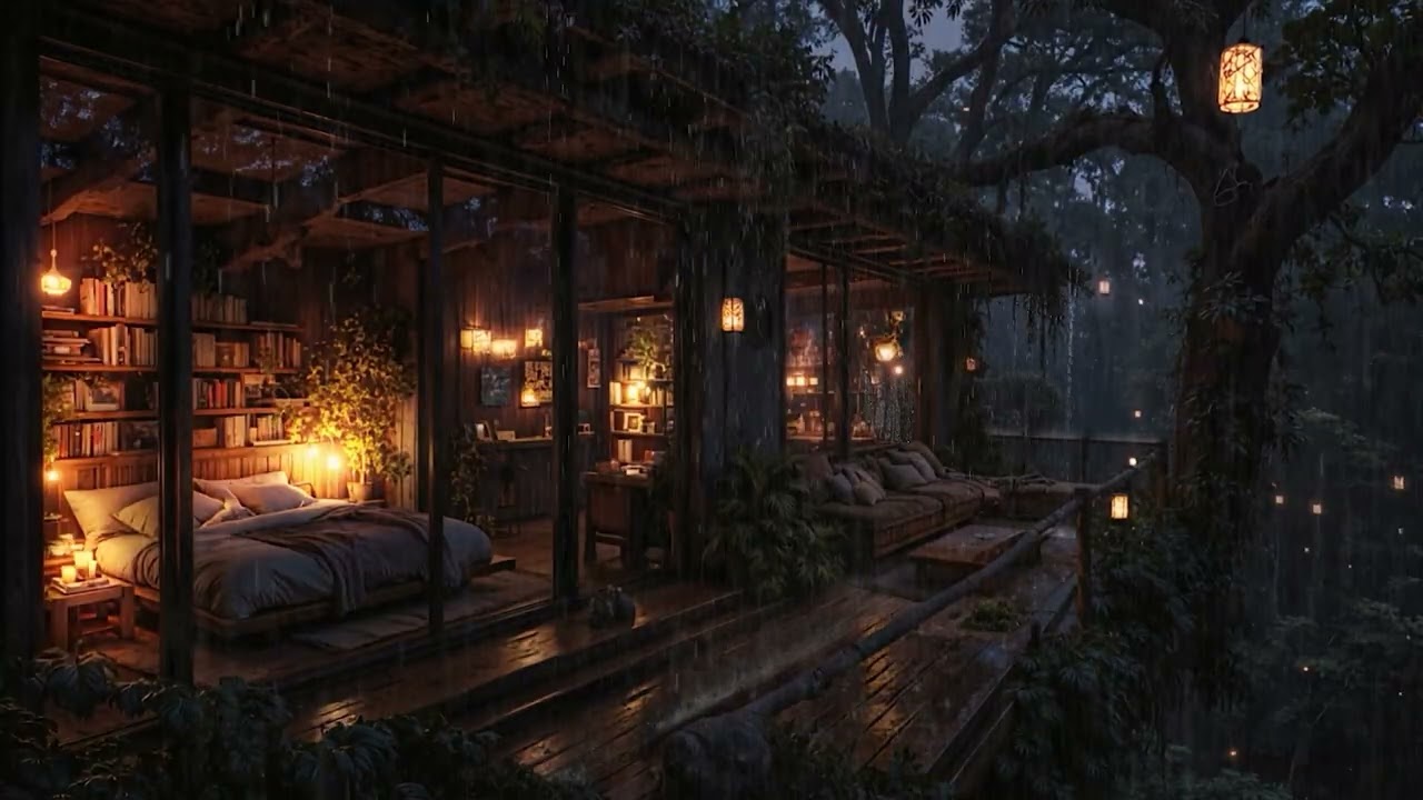 Heavy Cabin Rainstorm for 8 Hours 🌧 Deep Woodland Sounds to Relax & Study ⚡