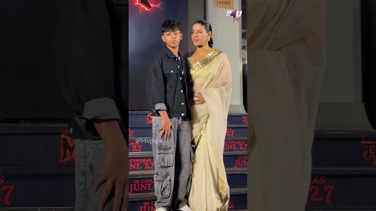 Kajol Looks Elegant with Son Yug at Maa Movie Screening