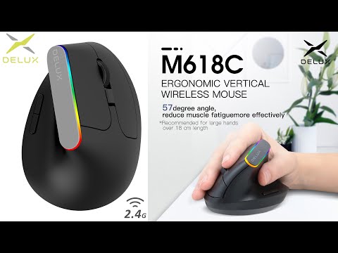 Delux M618C Wireless Mouse | Ergonomic Vertical 6 Buttons Gaming Mouse | RGB 1600 DPI Optical Mice