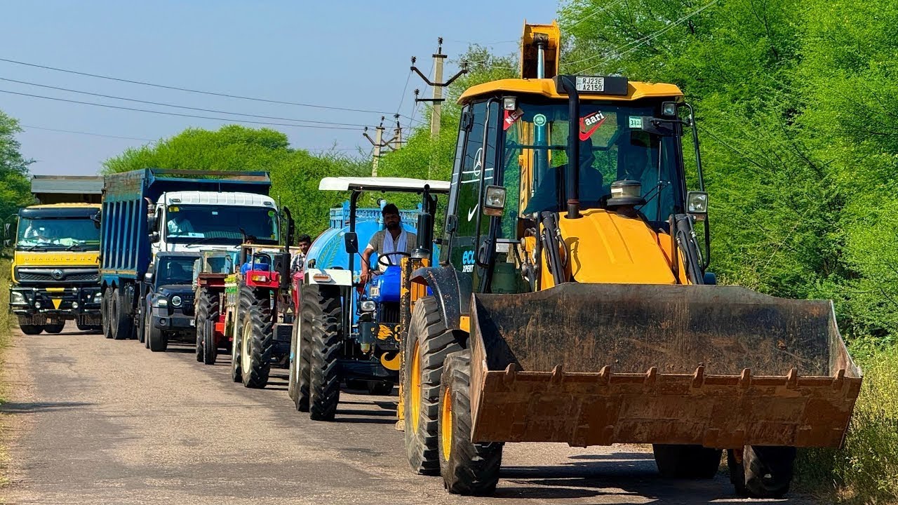 Jcb 3dx Loading Mud TATA Tippers Tractors Swaraj 855 Fe New Holland 3630 Tractor jcbThar truck