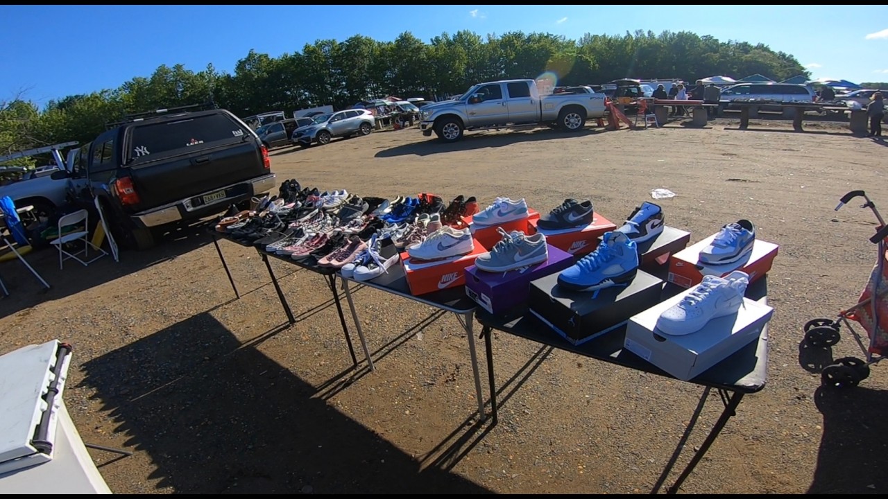 BUYING MORE SNEAKERS THAN I EXPECTED AT THE FLEA MARKET. GREAT DEAL ON BATCH OF VINTAGE CLOTHING!