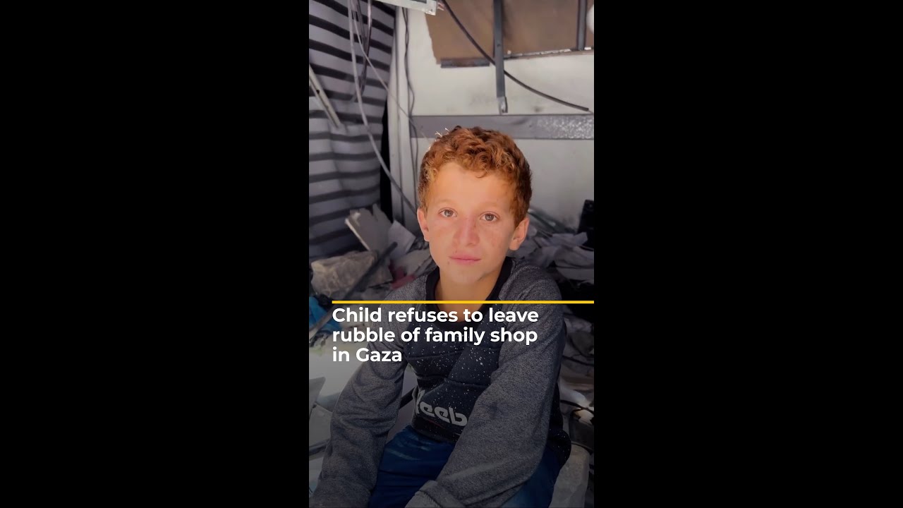 Child refuses to leave rubble of family shop in Gaza | AJ #shorts