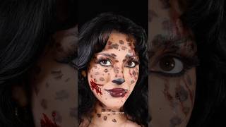 Leopard makeup but make it spooky 🐆 🩸 #makeuptutorial #halloweenmakeup #spfx #leopardprint