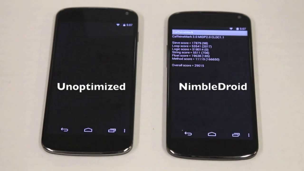 NimbleDroid speeds up CaffeineMark by 3.45 times