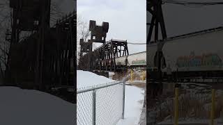 Bnsf Westbound Train With Lots Of Power, St Croix River Lift Bridge, Prescott, Wi