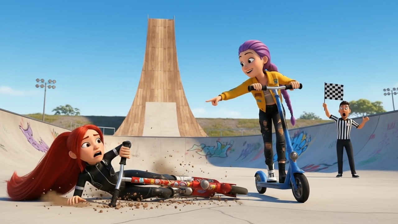 Ruby vs Mira | Scooter Race Comeback in Skatepark (From Crash to Champion!)
