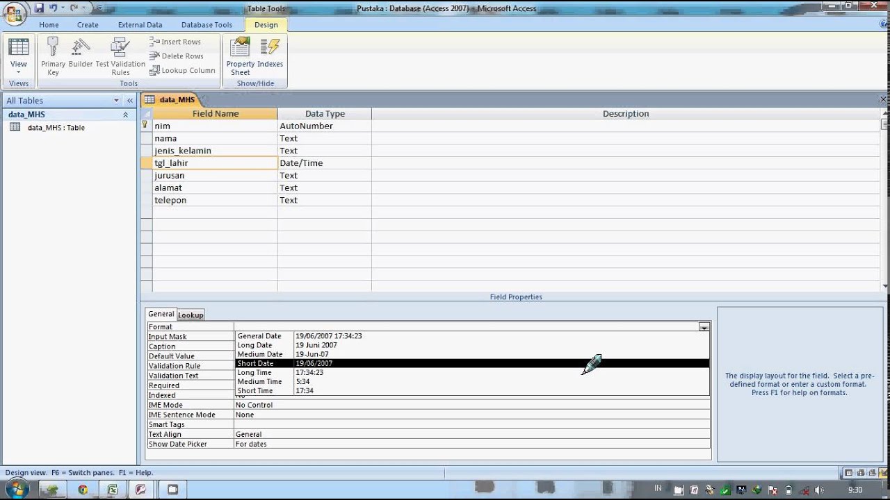 Cara Buat Tabel Di Microsoft Access 2007 Youtube