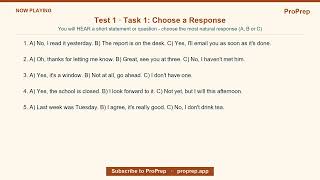 TOEFL Listening — Test 1 · Task 1: Choose a Response | ProPrep