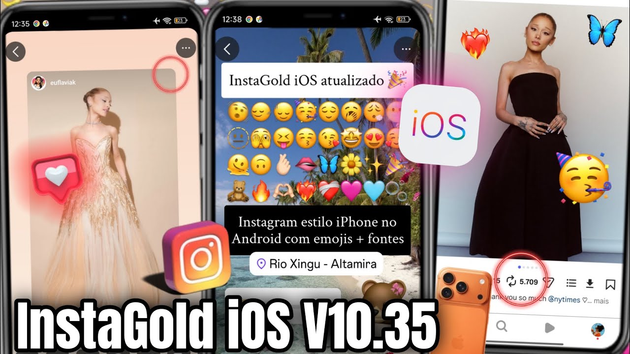 INSTAGOLD iOS V10.35 🥳 INSTAGRAM IGUAL IPHONE NO ANDROID | FONTES + EMOJIS iOS + REPOST iOS