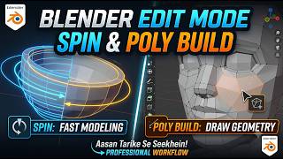 Blender Edit Mode: Spin & Poly Build Tools Explained in Hindi! #Blender3D#BlenderTutorial#3DModeling