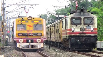 Dangerous Honking Wap4 Loco Led Intercity Express+Katwa Howrah ICF Local Train Skip Railgate Quickly