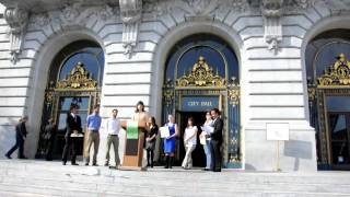 Protest of voting and Ed Lee goes past San Francisco Food Day on steps of City Hall