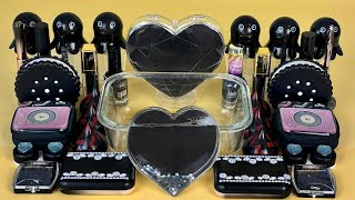 Black Slime. Mixing Makeup And Glitter Into Clear Slime. Satisfying Slime Videos 2160P.