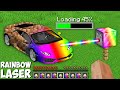 I can USE RAINBOW LASER TO UPGRADE DIRT CAR in Minecraft ! NEW RAINBOW SUPER CAR !