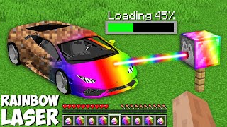 I can USE RAINBOW LASER TO UPGRADE DIRT CAR in Minecraft ! NEW RAINBOW SUPER CAR !