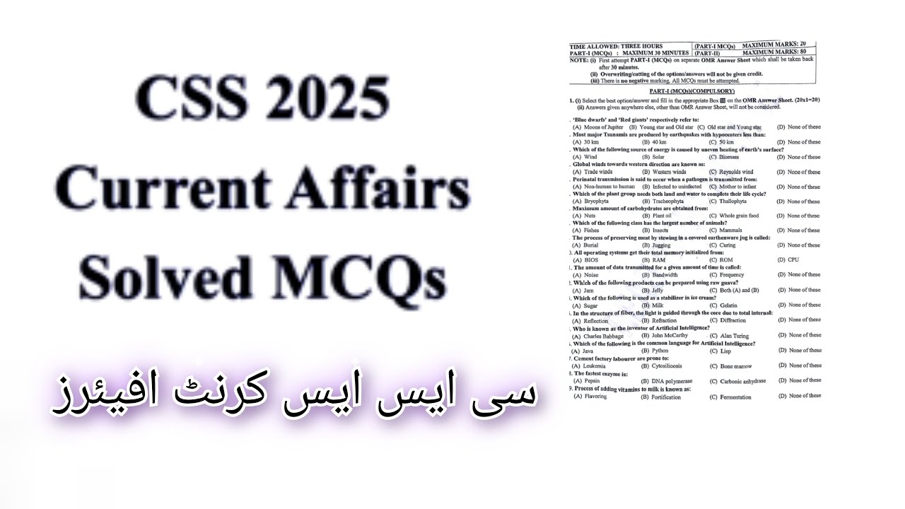 CSS 2025 Current Affairs Solved MCQs | Objective Part