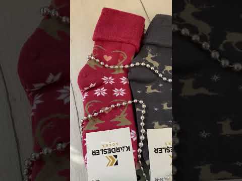 Шкарпетки махрові жіночі Kardesler з відворотом новорічні, видео 1