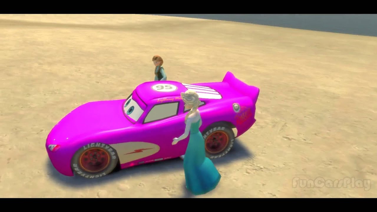 Frozen Disney Cars Nursery Rhymes Elsa Princess Anna playing with a