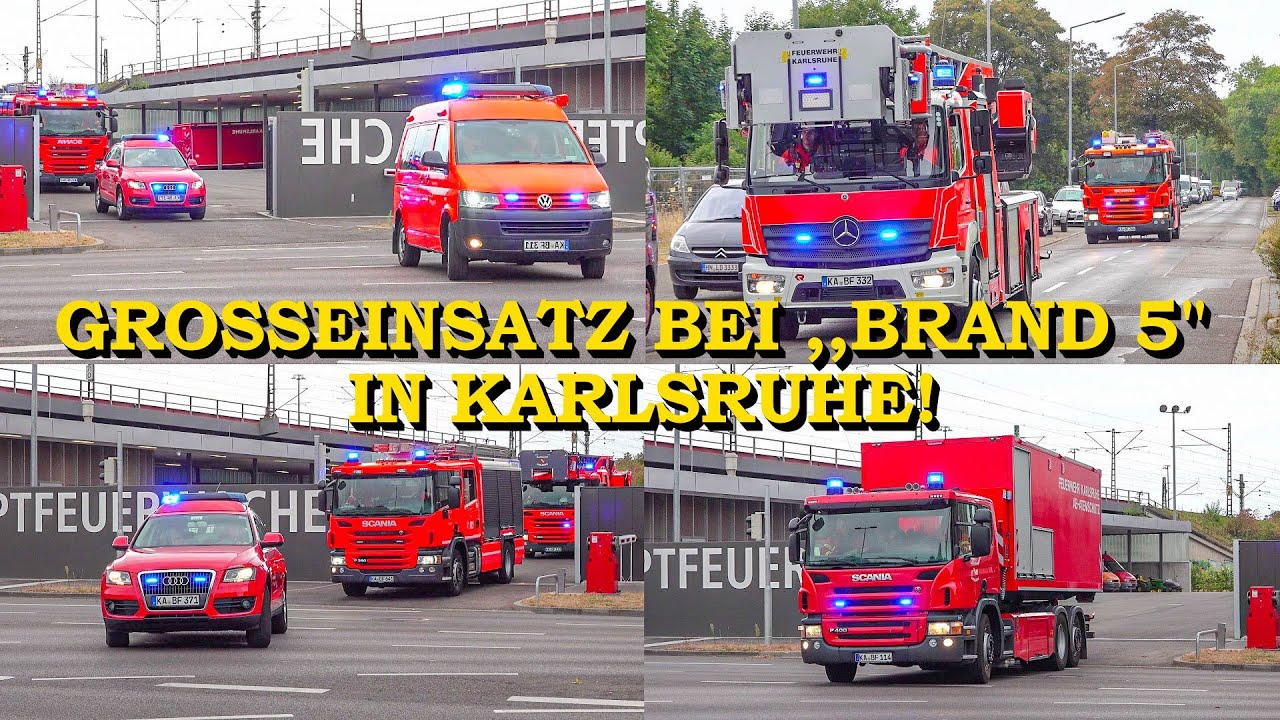 [12 FAHRZEUGE ZU BRAND 5] Einsatzfahrten Feuerwehr Karlsruhe + Rettungsdienst zu Tiefgaragenbrand 🔥🚒