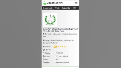 Elementary Secondary Education Department KPK Jobs 2023 | New Govt Jobs 2023 #jobsinpakistan #shorts