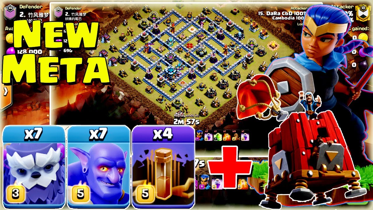 TH13 NEW META | 7 MAX YETI + 7 MAX BOWLER + 4 EARTHQUAKE WITH SIEGE BARRACK SMASHING WAR BASE - COC