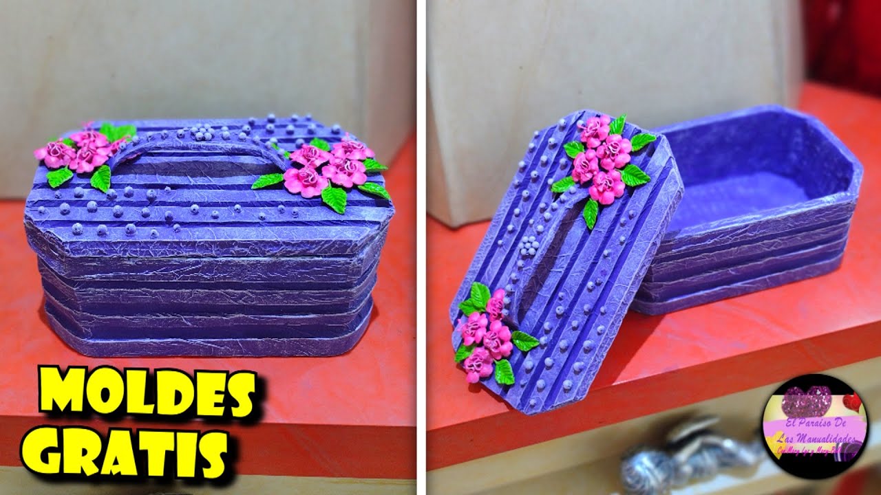 Joyero de cartón imitación madera con material reciclado (Moldes Gratis ...