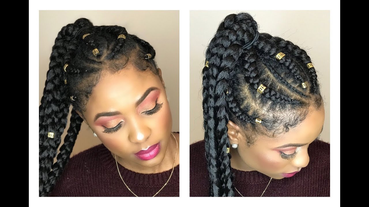 How To Feed in Braids / No Cornrows!!! Reverse Braid Method - YouTube