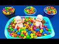 Satisfying Video | A Lot Of Candy Bathtub with Rainbow Skittles & Circle Ice Cream Cutting ASMR
