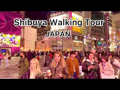 Shibuya evening walking tour in 4K HDR. Tokyo, Japan. 