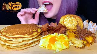 ASMR CRACKER BARREL BREAKFAST MUKBANG (NO TALKING) PANCAKES + EGGS + BACON + HASHBROWN CASSEROLE