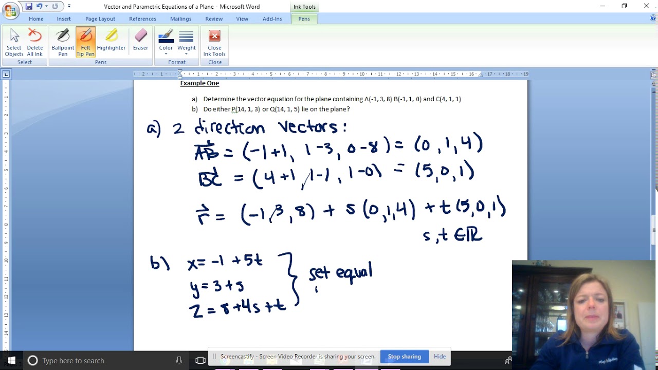Vector and Parametric Equations of a Plane - YouTube