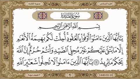 سورة المائدة، مكتوبة، حسن صالح، بدون اعلانات.