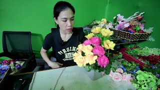 Hướng dẫn cắm lọ hoa hồng | hoa sáp và hoa hướng dương đẹp