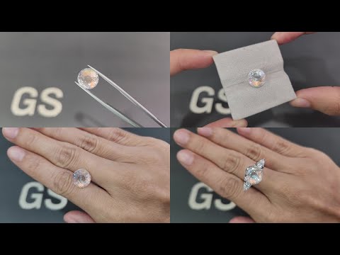Rainbow moonstone round cut 5.74 carats, Madagascar Video  № 1