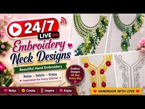 🌸 Beautiful Embroidery Neck Design Ideas | Hand Embroidery Live 24/7