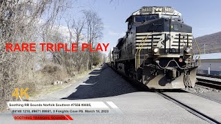 RARE TRIPLE PLAY Norfolk Southern 3Freights NB#7556 #8005, NB#4140 #1210, Coal Freight SB#9671 #9851