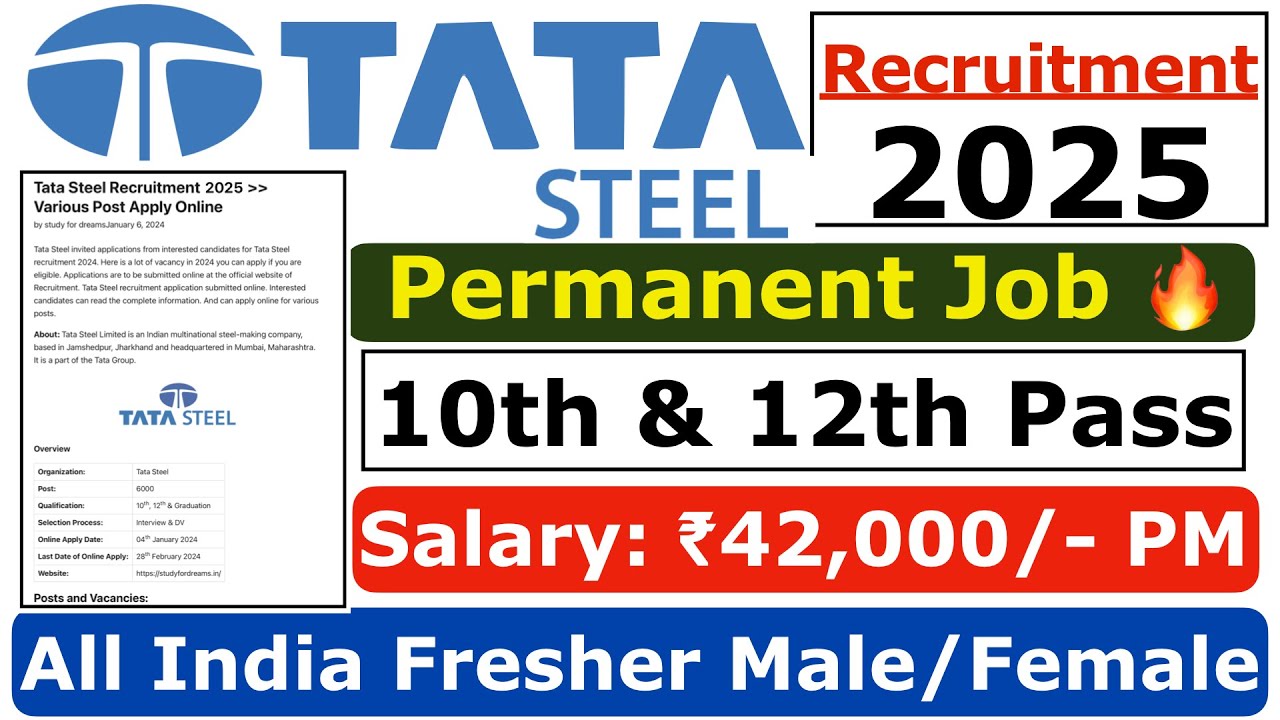 Tata Steel Recruitment 2025 | Tata Steel Hiring 2025 | Tata Steel Job Vacancy 2025 | Freshers Job