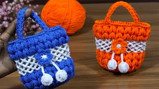 CROCHET TUTORIAL :- How to do small bag with a cute flower🌸 #Tunisian Knitting