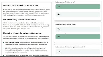 Intro for Islamic inheritance calculator